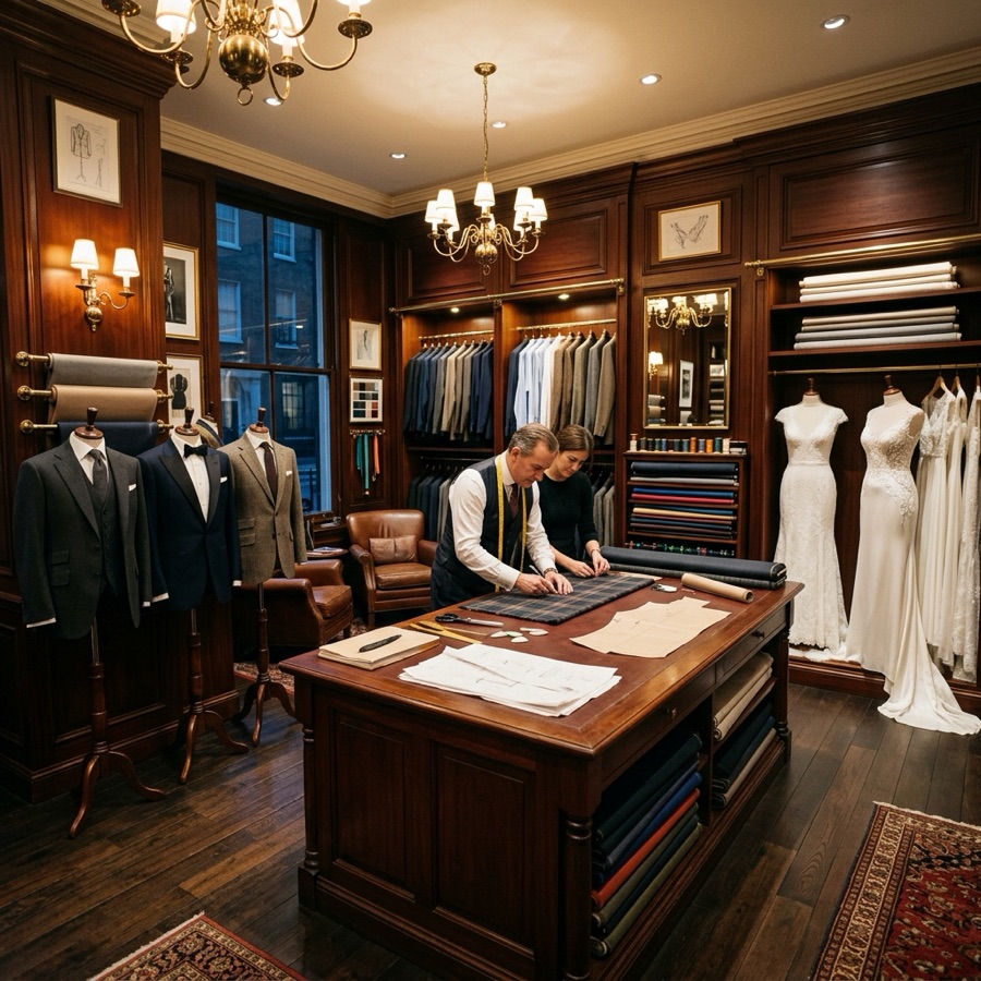 Warm interior view of Sami's Tailoring shop in San Juan Capistrano